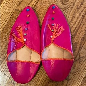 Moroccan pink leather slippers